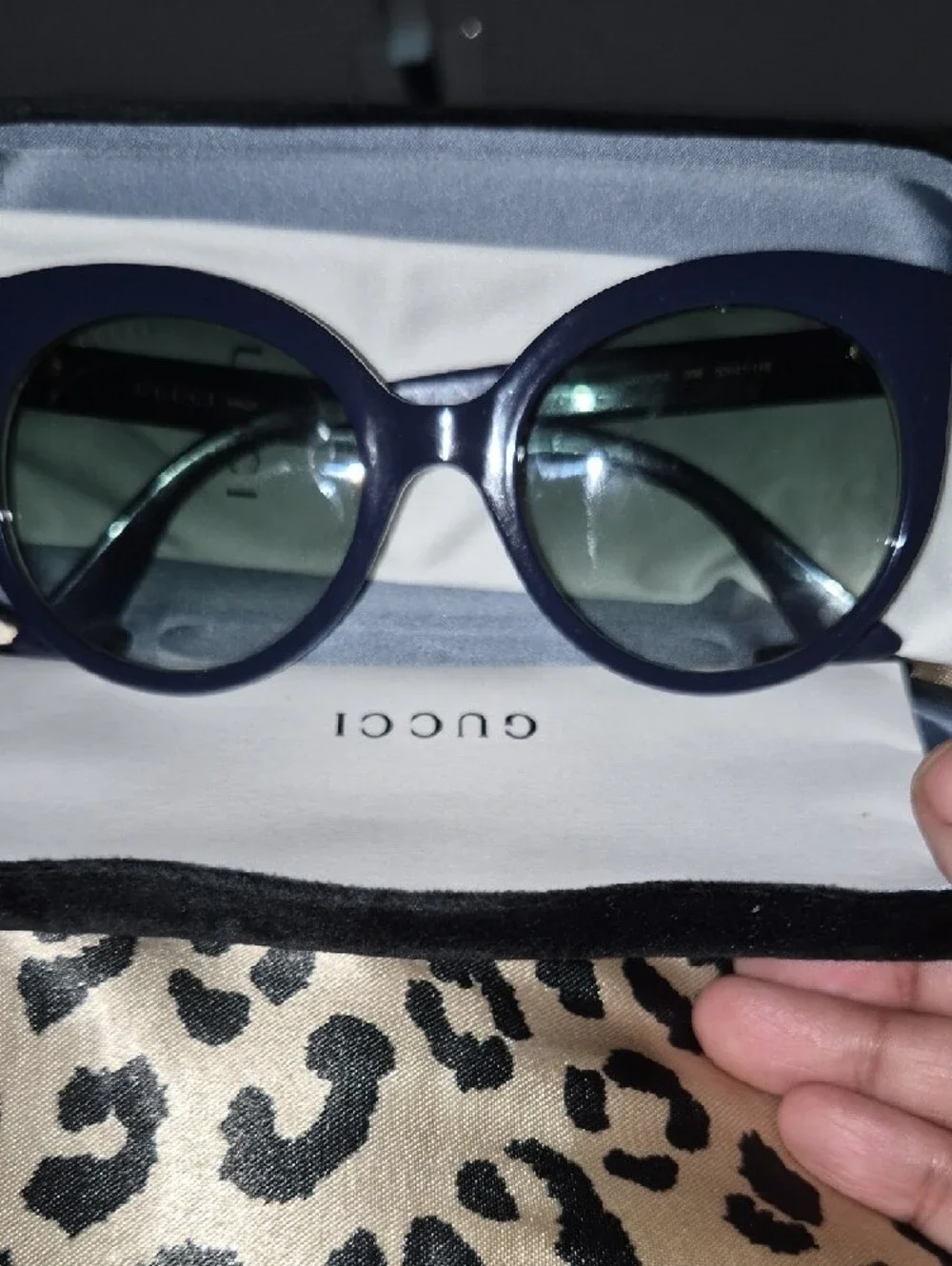 Gucci Blue Sunglasses with Gold Logo Accents